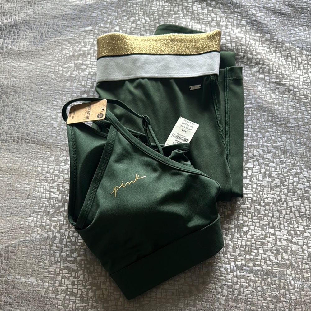 NWT!  PINK Brand Green and Gold Activewear Set